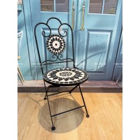 馬賽克鐵藝花園椅-可折疊