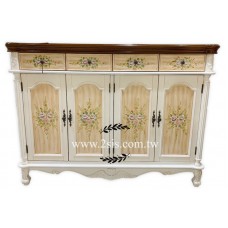 田園鄉村彩繪四抽四門鞋櫃-米色