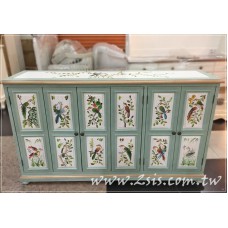 鄉村彩繪鳥語花香鞋櫃-六門