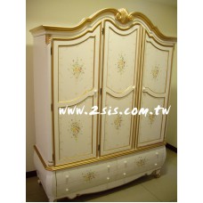 洗白手繪金邊三門衣櫥