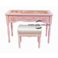 法式蕾絲雕花飾品桌/化妝台(粉紅色)