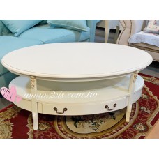 品歐洗白雕花橢圓茶几