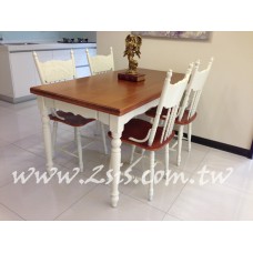 美式雙色餐桌椅組(一桌四椅)-厚板