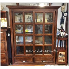 原木雙門玻璃書櫃-滑門