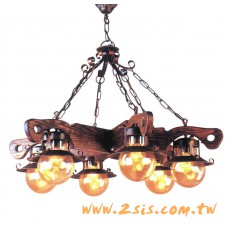 義式原木六燈吊燈