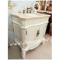 洗白歐式雕花雙門洗手台/洗手櫃/浴櫃